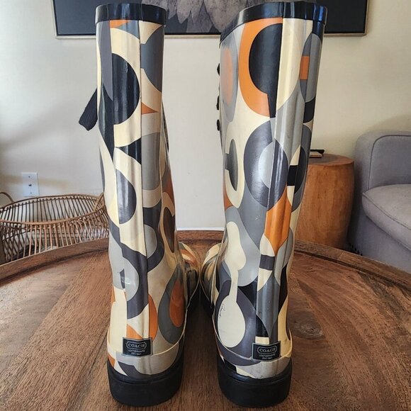 Coach Periwinkle Pull On Tall Rain Boots C Logo Womens Size 11 - Picture 5 of 13